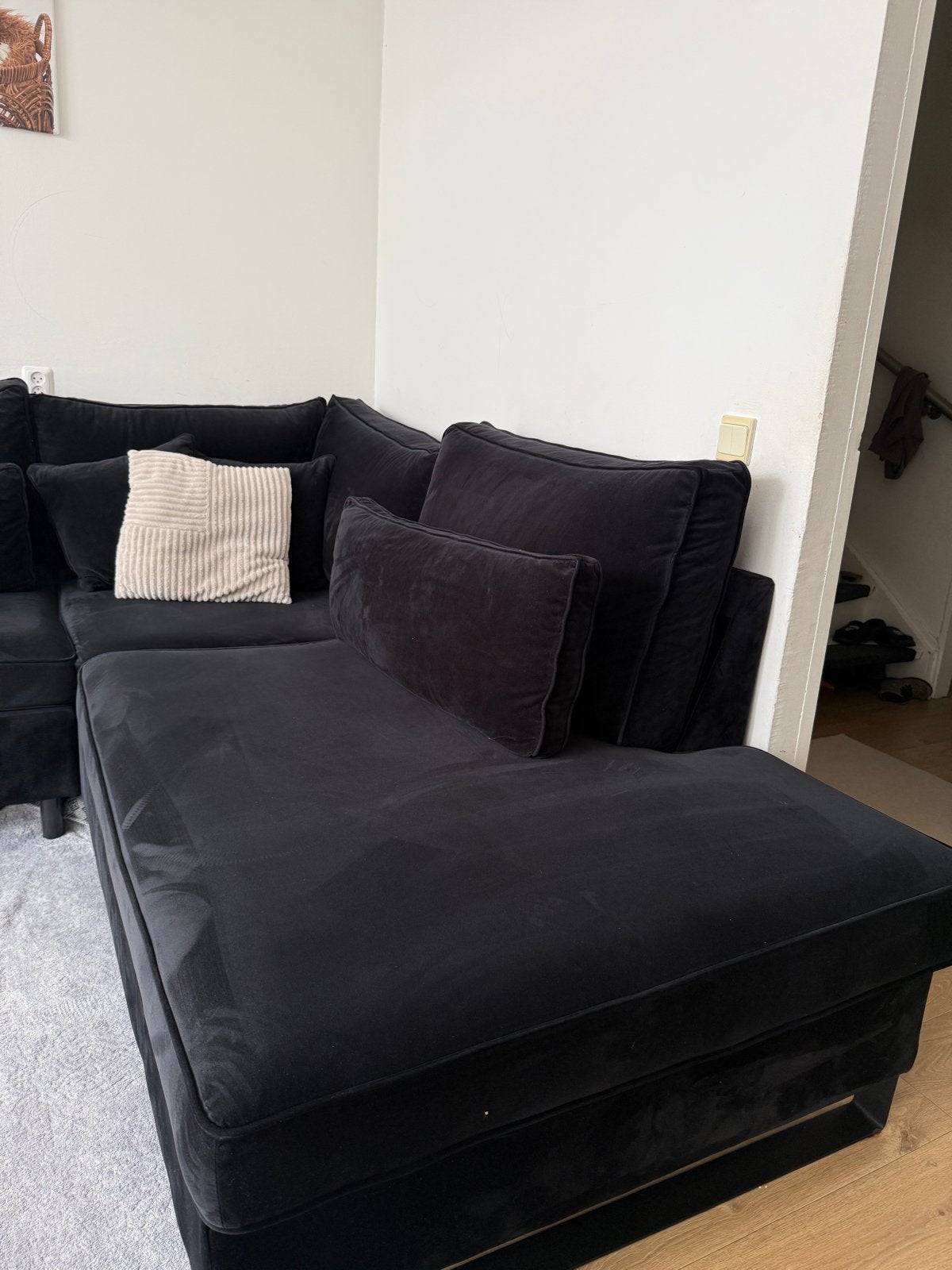 Zwarte Hoekbank, Huis en Inrichting, Ophalen, Hoekbank, 300 cm of meer, Zo goed als nieuw
