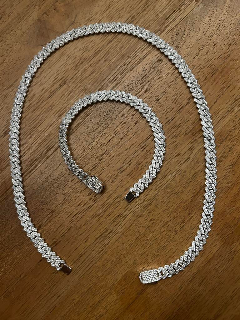 Iced cuban ketting en armband, Sieraden, Tassen en Uiterlijk, Overige materialen, Nieuw, Ophalen of Verzenden, Zilver