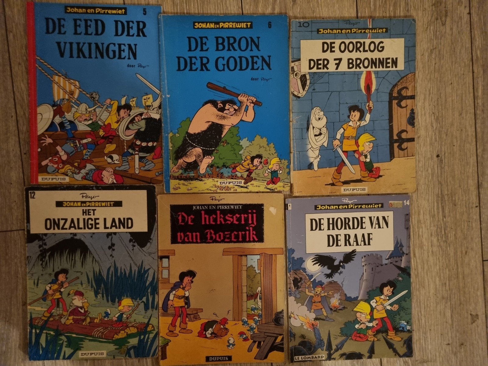 Johan en Pirrewiet - 6 stripboeken, Meerdere stripboeken, Ophalen of Verzenden, Gelezen, Peyo