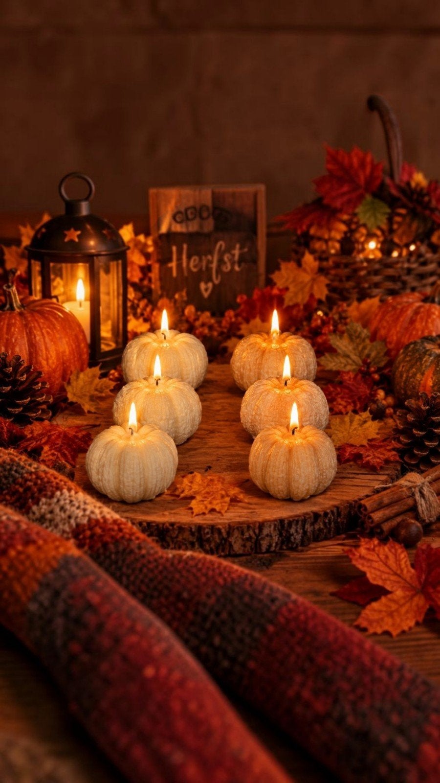 Sojawas Pompoen Kaarsen in 3 Maten - Herfstdecoratie, Huis en Inrichting, Beige, Ophalen of Verzenden, Kaars, Was