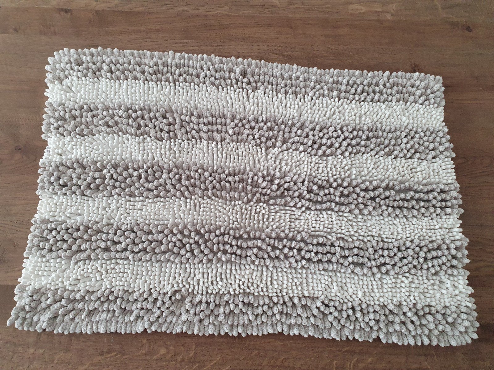 Badmat/Douchemat van Chenille - Beige/Ecru gestreept - 80x50, Ophalen of Verzenden, Zo goed als nieuw, Badmat
