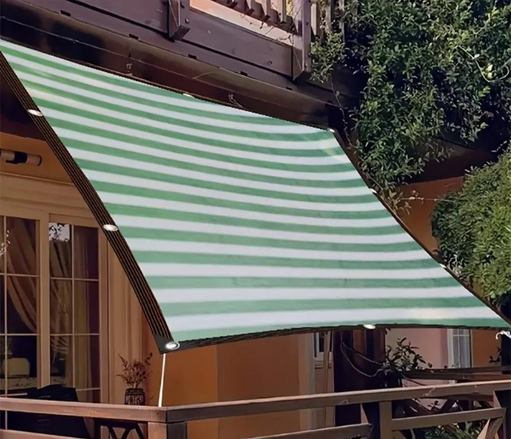 Schaduwnet / Zonnedoek / Schaduwdoek . Groen-Wit gestreept, Tuin en Terras, ., Nieuw, Ophalen of Verzenden, .