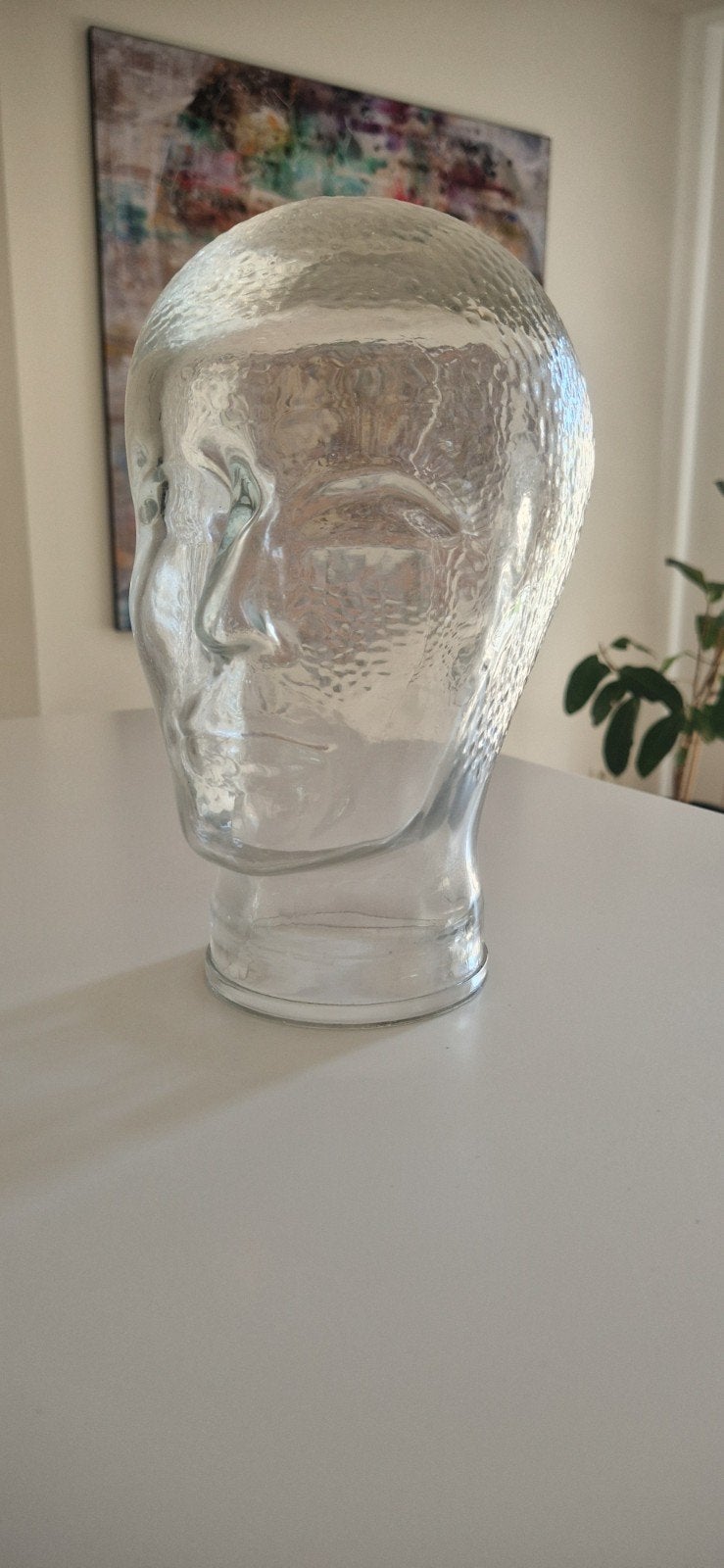 Glazen etalagehoofd - 26 cm hoog - Dik glas, Ophalen of Verzenden, Gebruikt, Wit, Glas