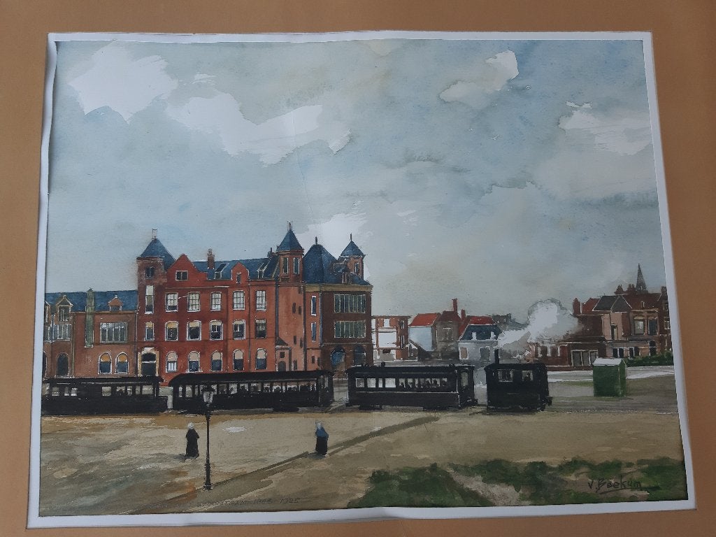 Aquarel, Van Wim Van Beekum, Scheveningen Duinstraat, stoomt, Antiek en Kunst, Kunst | Schilderijen | Klassiek, Ophalen, Acrylverf