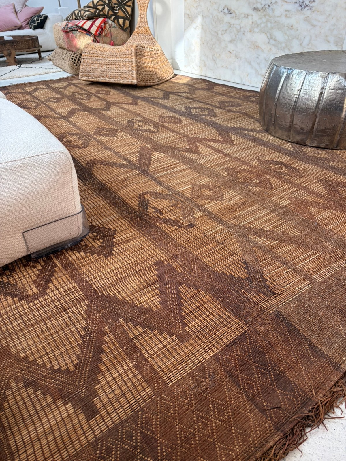 Tuareg kleed leer riet rattan groot, Ophalen of Verzenden, Zo goed als nieuw, Rechthoekig, 200 cm of meer