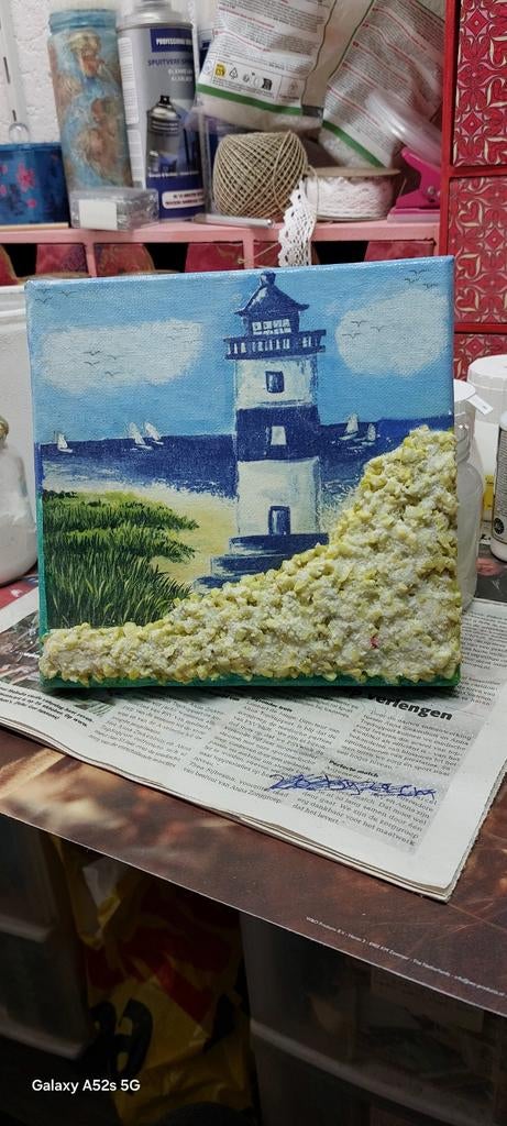 Vuurtoren servet op canvas doek, Minder dan 50 cm, Nieuw, Ophalen of Verzenden, Schilderij