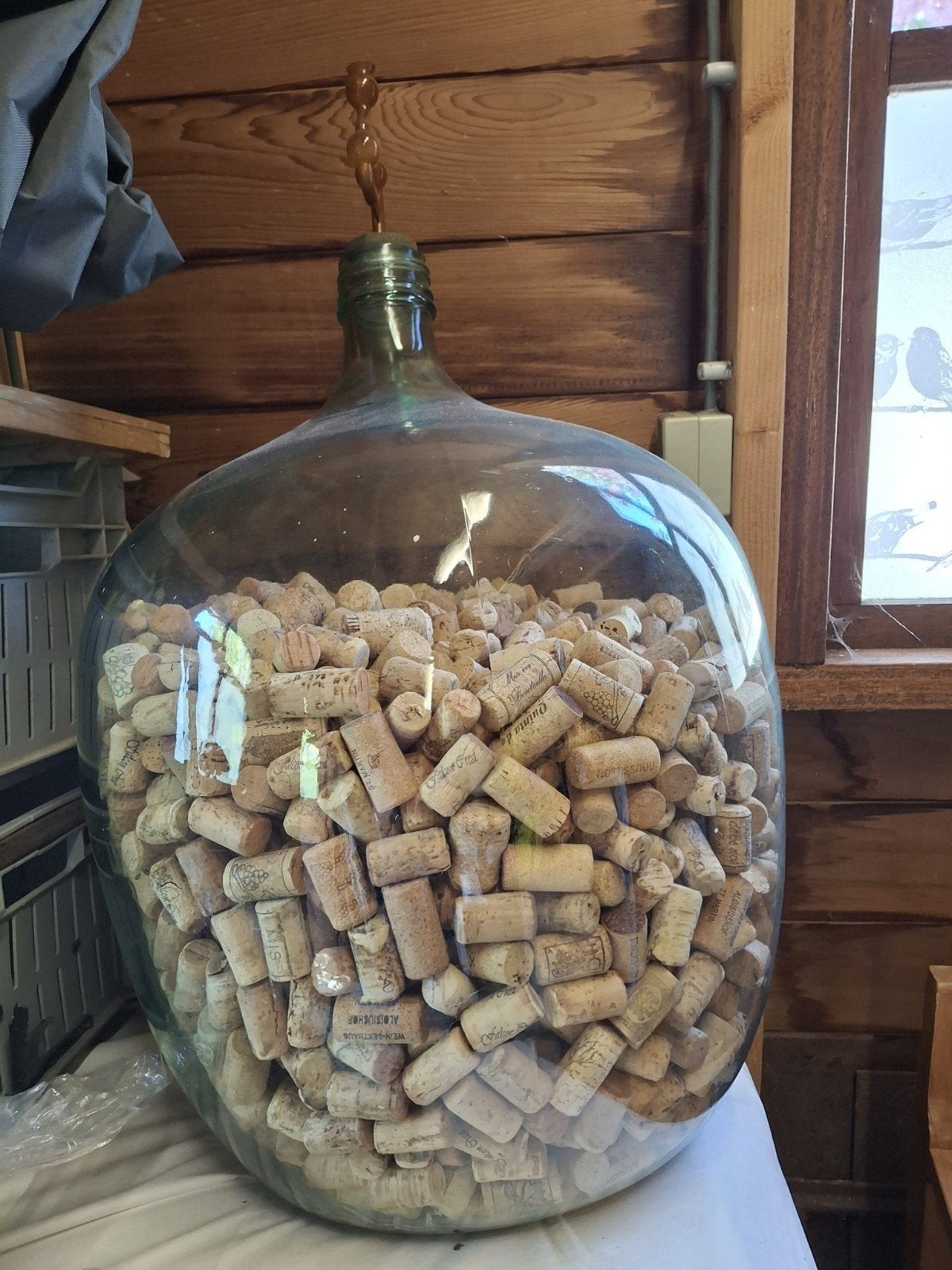 Grote glazen fles met wijnkurken, Ophalen, Groen, Vintage, Gebruikt