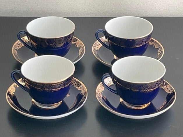 4 Lomonosov Golden Frieze lotus koffie/theekoppen & schotels, Ophalen of Verzenden