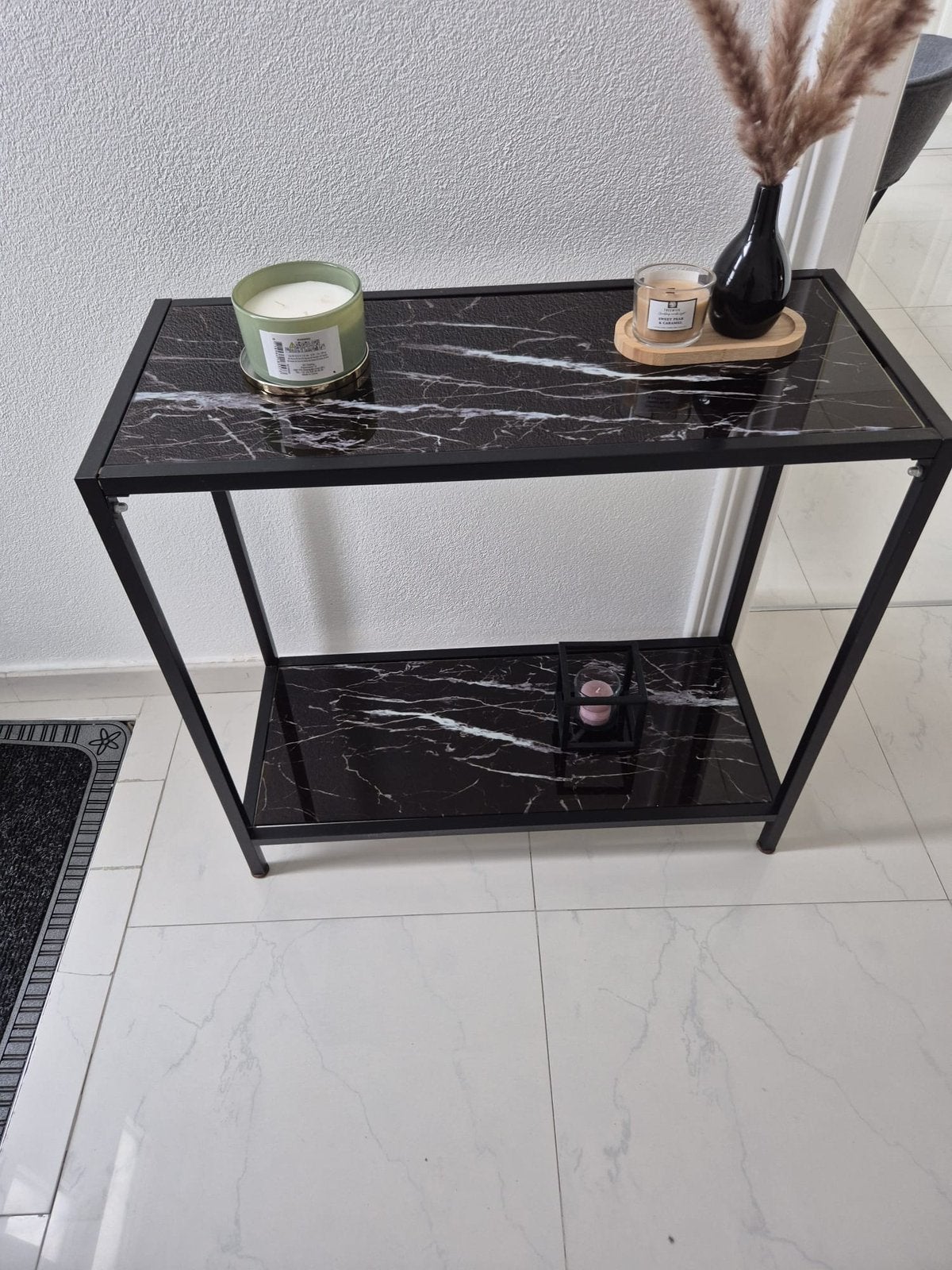 Marmer look sidetable, Huis en Inrichting, 100 tot 150 cm, Ophalen of Verzenden, Zo goed als nieuw, 25 tot 50 cm