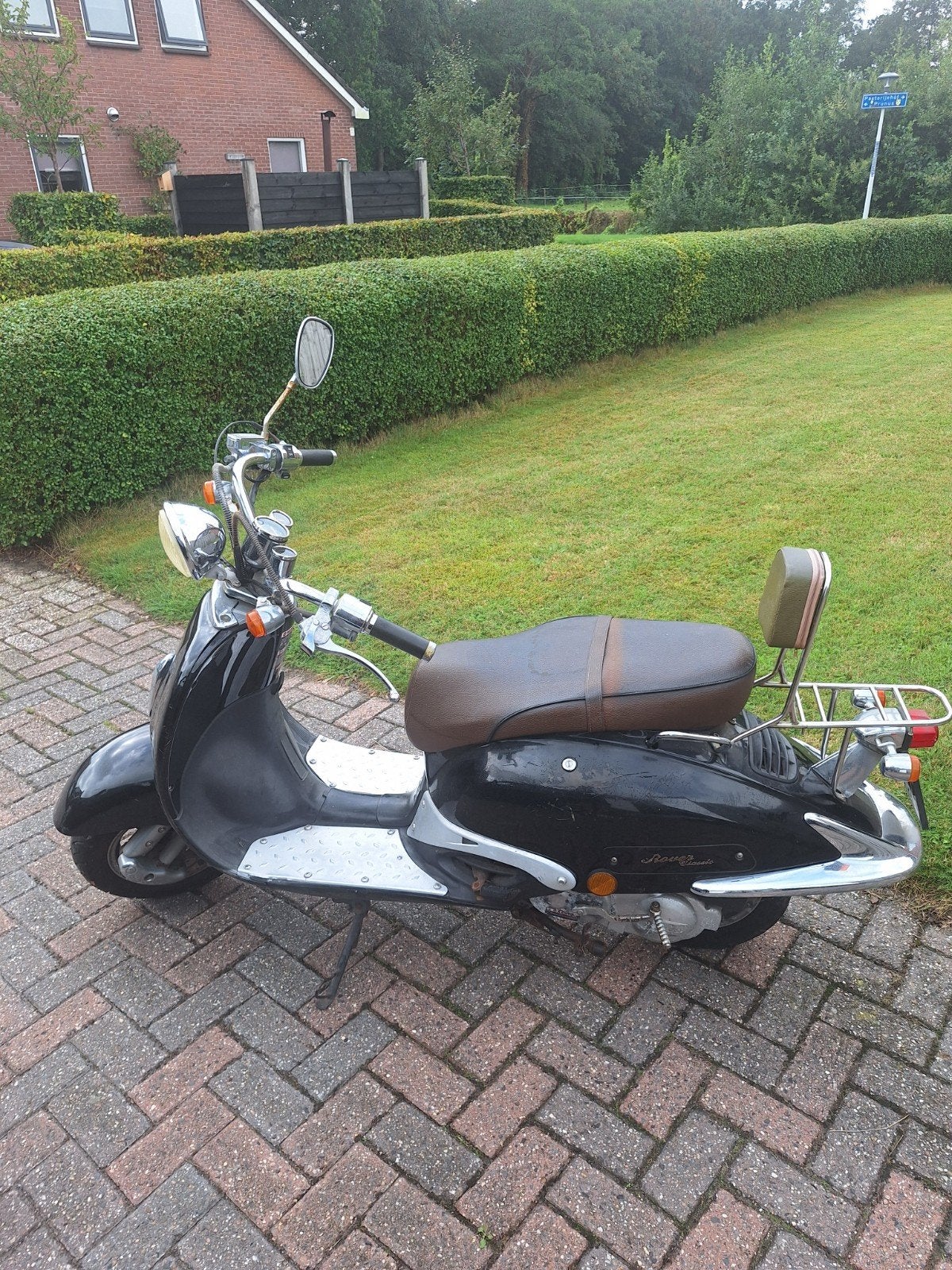 Zwarte Retro Scooter (Rover classic), Ophalen of Verzenden, Gebruikt, Benzine, Overige merken