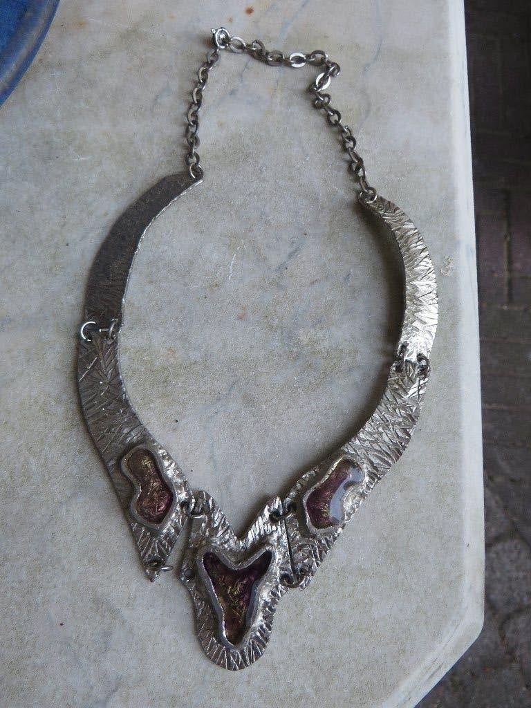 Dames ketting, vintage design, brutalisme, Frans, 1970, VB, Ophalen of Verzenden, Gebruikt, Zilver, Overige materialen