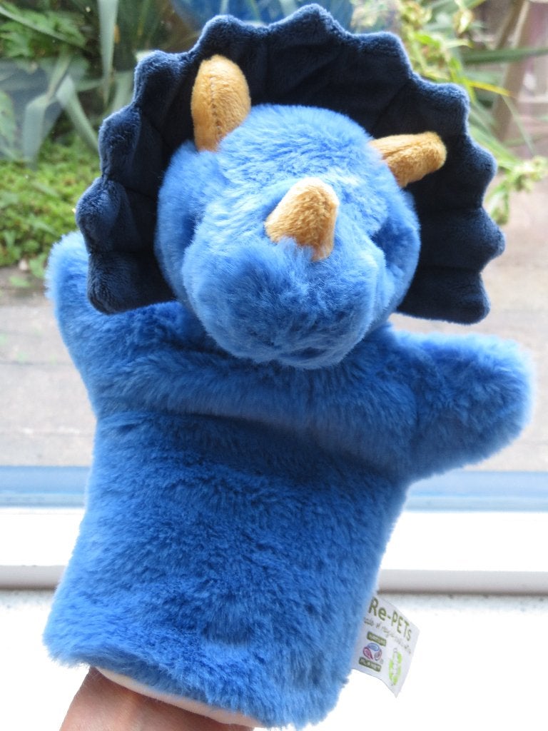 Handpop Triceratops Dino dinosaurus merk Re-PETS, Dinosaurus, Blauw, Ophalen of Verzenden, Zo goed als nieuw