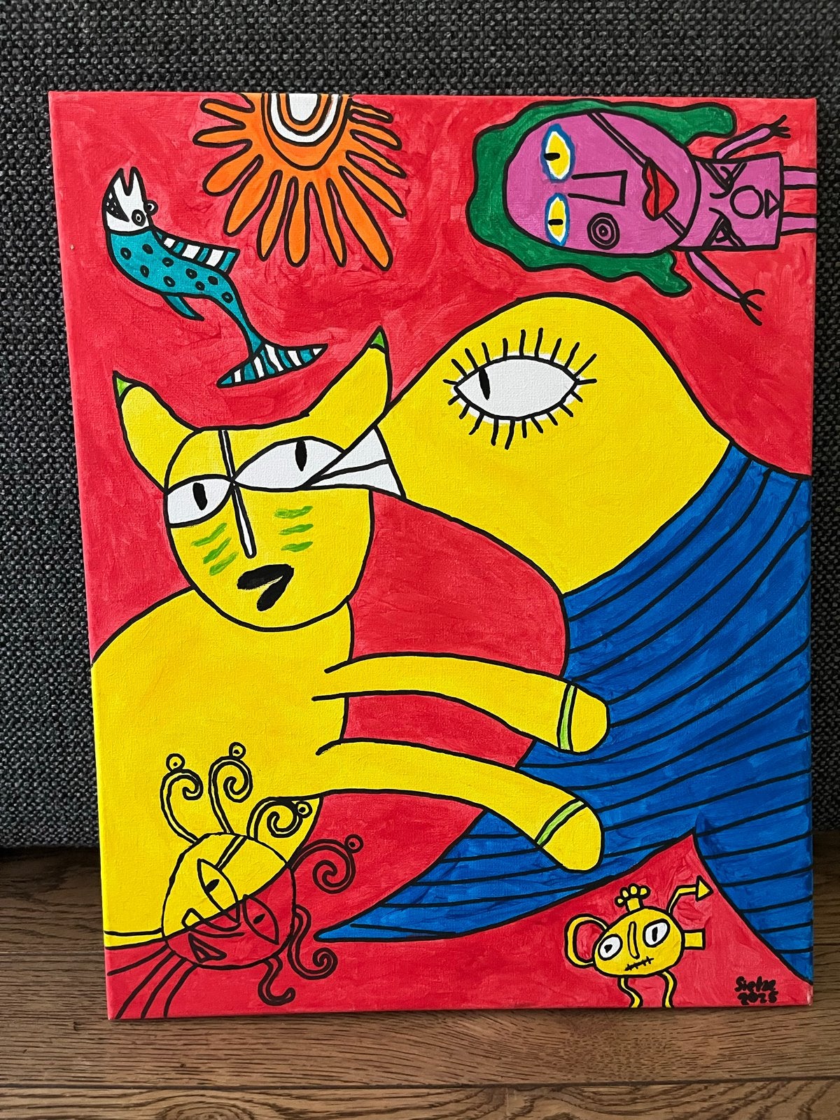 Levendig Abstract Canvas Schilderij - Unieke Kunst, Antiek en Kunst, Kunst | Schilderijen | Modern, Abstract, Acrylverf, Handgeschilderd