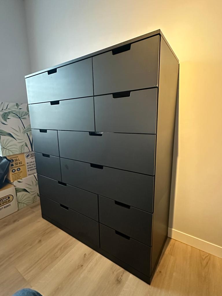 Donkergrijze ladekast met 12 laden, Huis en Inrichting, Kasten | Ladekasten, Ophalen, Overige materialen, Gebruikt, 100 tot 150 cm