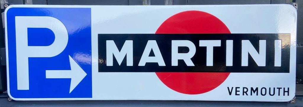 Origineel Emaille Martini Vermouth Parkeerbord (IN TOPSTAAT), Ophalen, Gebruikt, Reclamebord
