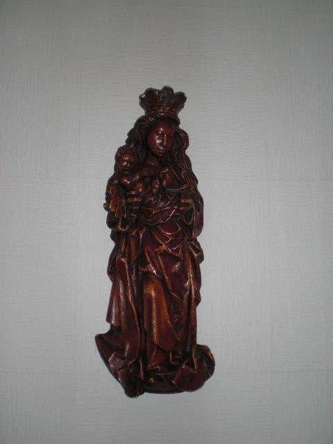 Heilig muur beeld Maria met kind met reliqui rode lakzegel, Antiek en Kunst, Antiek | Religie, Ophalen of Verzenden