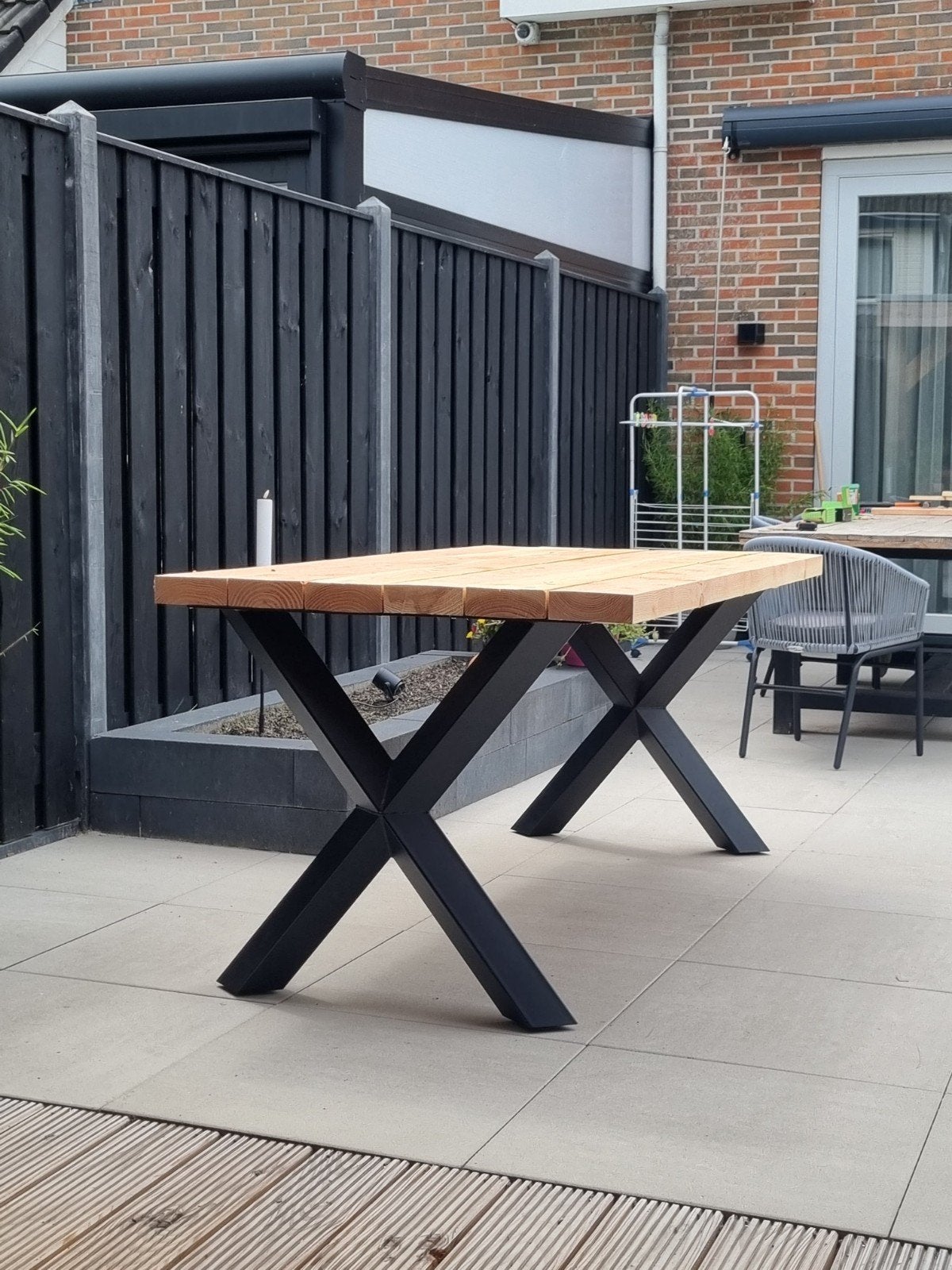 Douglas tuintafel X- poot gedraaid., Ophalen, Rechthoekig, Hout
