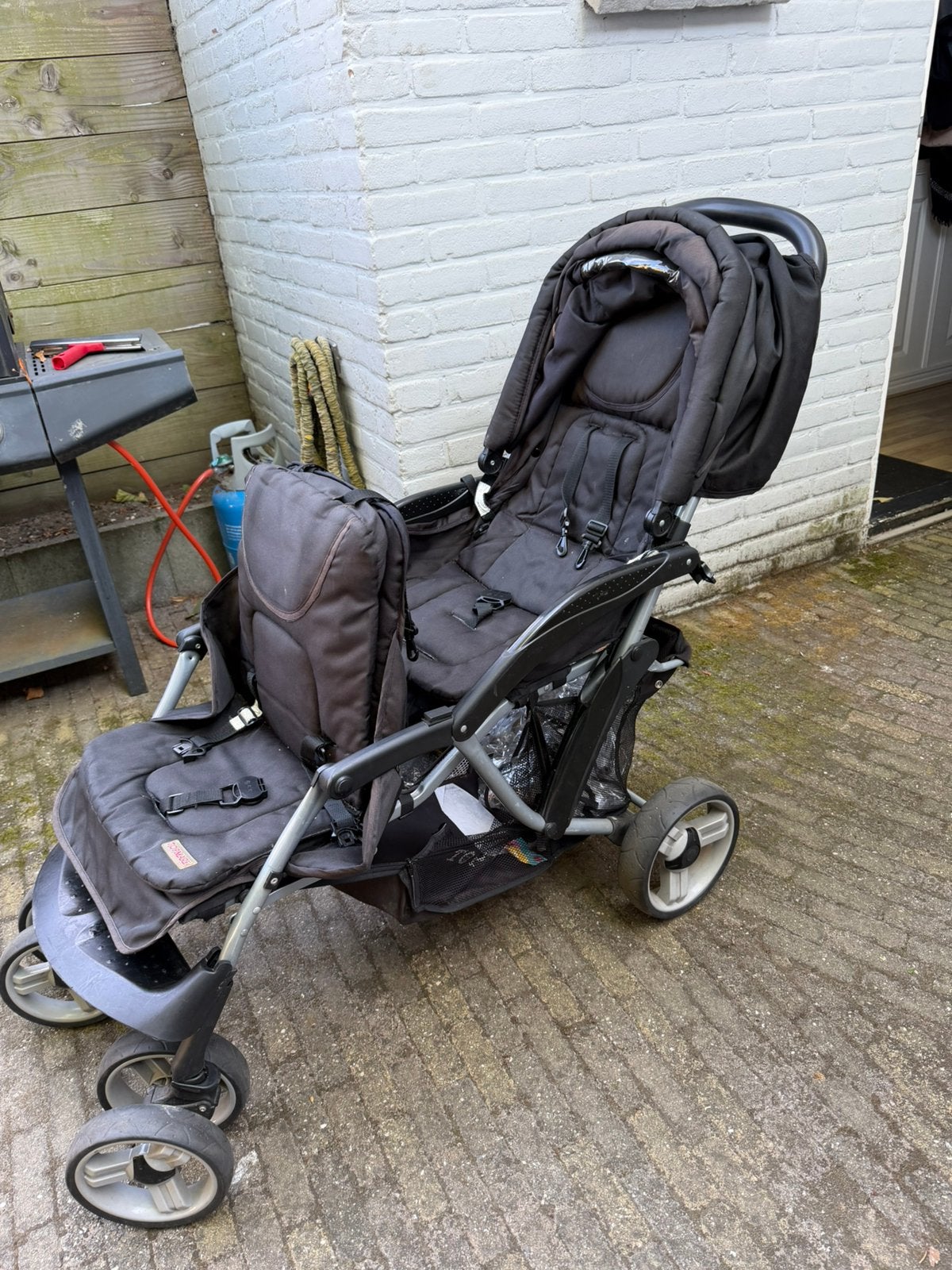 Duo kinderwagen. TOPMARK, Geschikt voor 2 kindjes, Ophalen, Zo goed als nieuw, Kinderwagen of Buggy