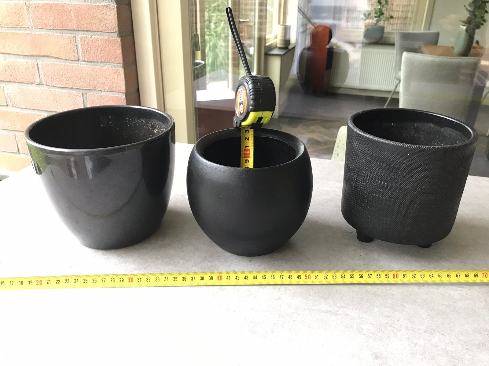 Zwarte potten, effen, Steen, Gebruikt, Rond, Binnen