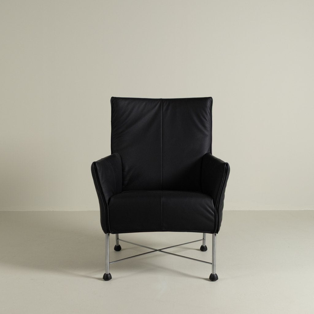 Montis Charly Fauteuil Zwart Leer - Aluminium (Op Doppen), Niet ingevuld, Zo goed als nieuw, Niet ingevuld, Niet ingevuld