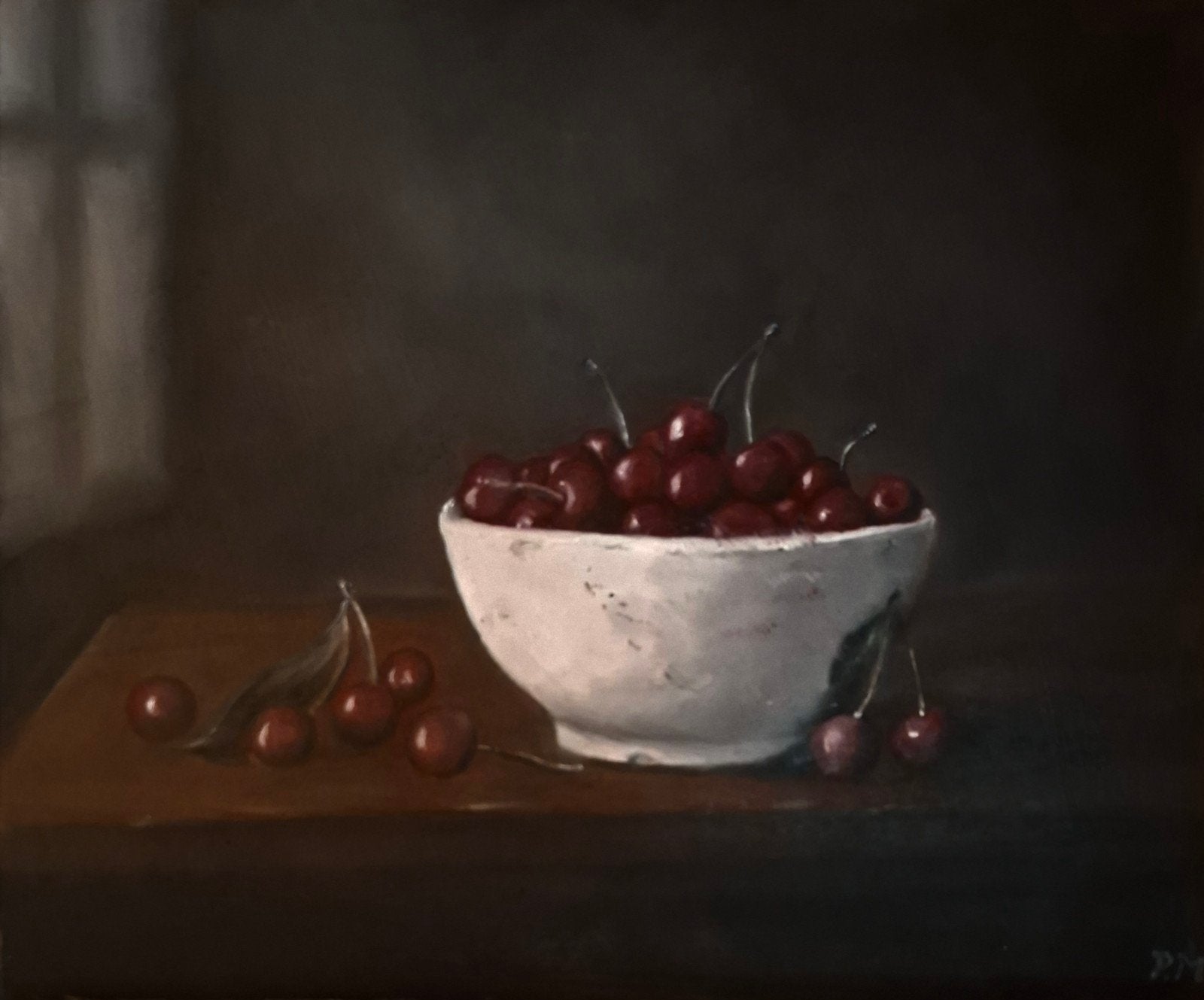 Stilleven kersen schilderij olieverf, Antiek en Kunst, Kunst | Schilderijen | Klassiek, Ophalen of Verzenden