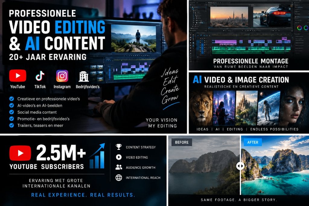Professionele Video Editor & AI Specialist | 20+ jaar, Montage of Bewerking