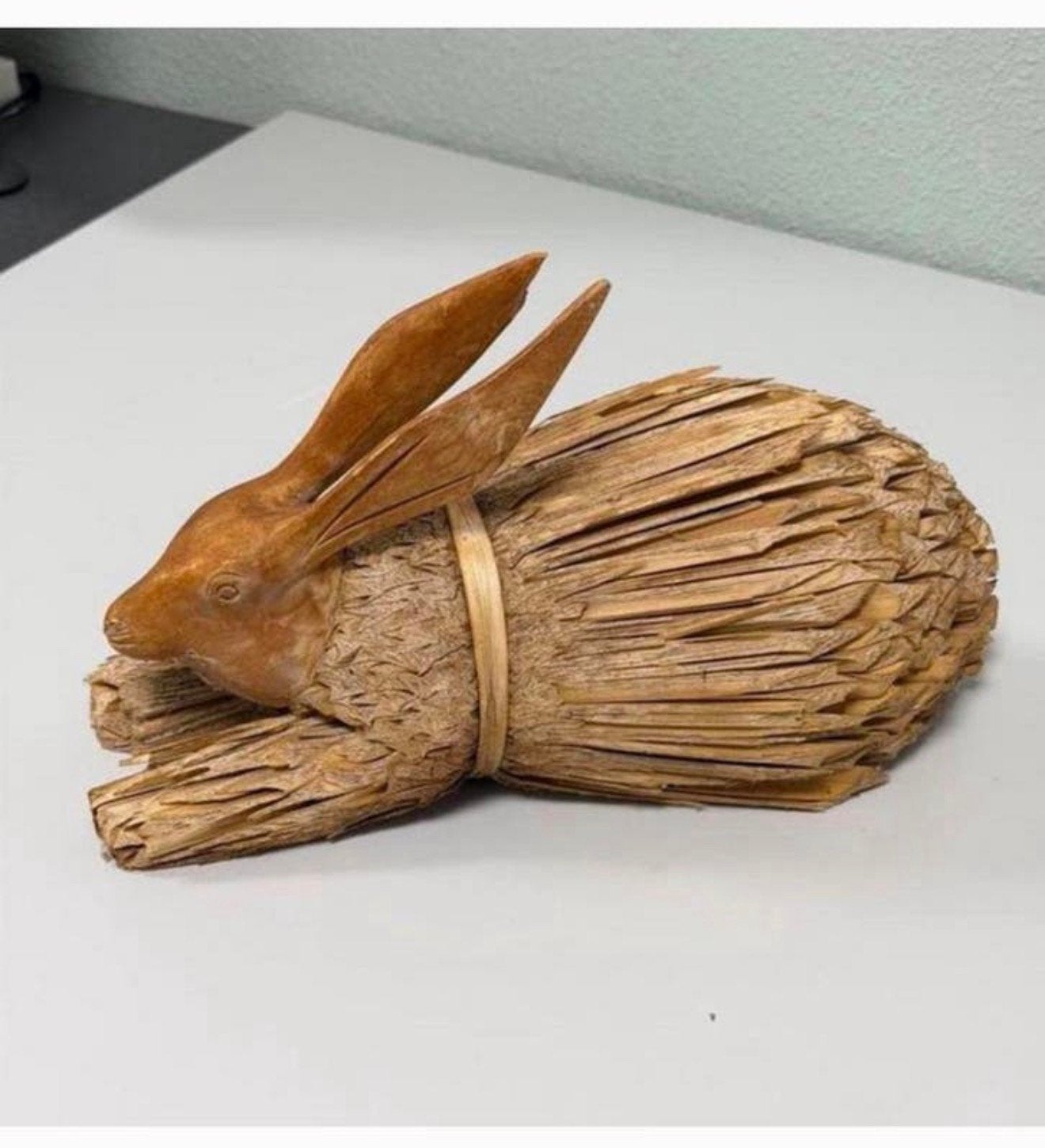 Vintage maïskolf konijn gesneden houten hoofd handgemaakt, Ophalen of Verzenden, Zo goed als nieuw, Dier