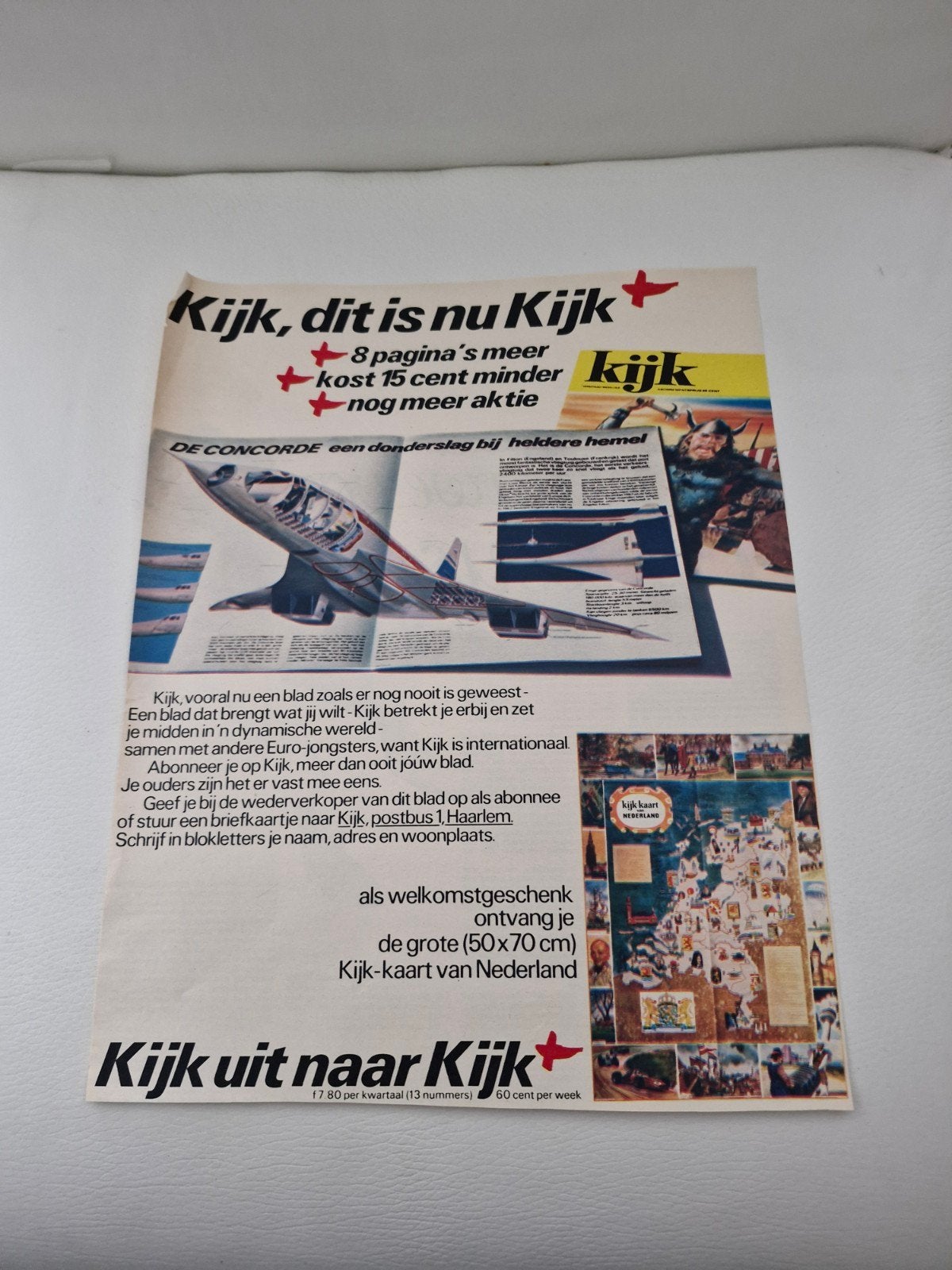 Vintage advertentie tijdschrift Kijk - Concorde (32x24cm), Boeken, Ophalen of Verzenden, Gelezen