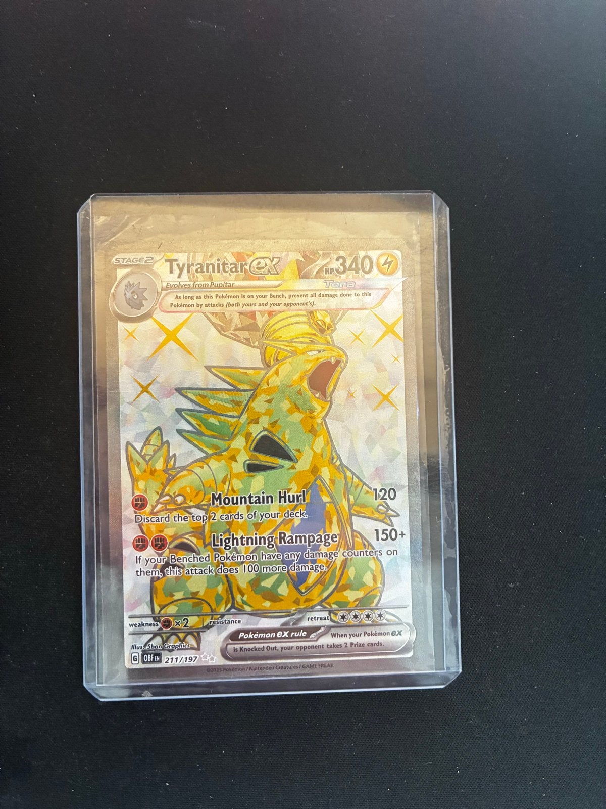 Tyranitar ex 211/197 Obsidian Flames Pokémon kaart, Ophalen of Verzenden, Zo goed als nieuw, Losse kaart, Foil