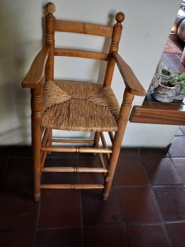 kinderstoel, hoog., rieten zitting, oud -, Ophalen, Gebruikt, Meegroeistoel
