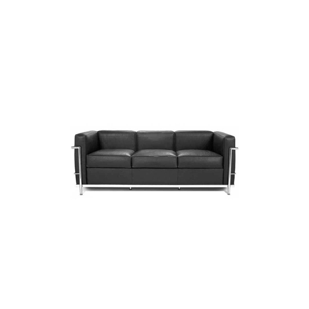 Cassina LC2 Bank 3-Zits Zwart Leer, Niet ingevuld, Nieuw, Niet ingevuld, Niet ingevuld