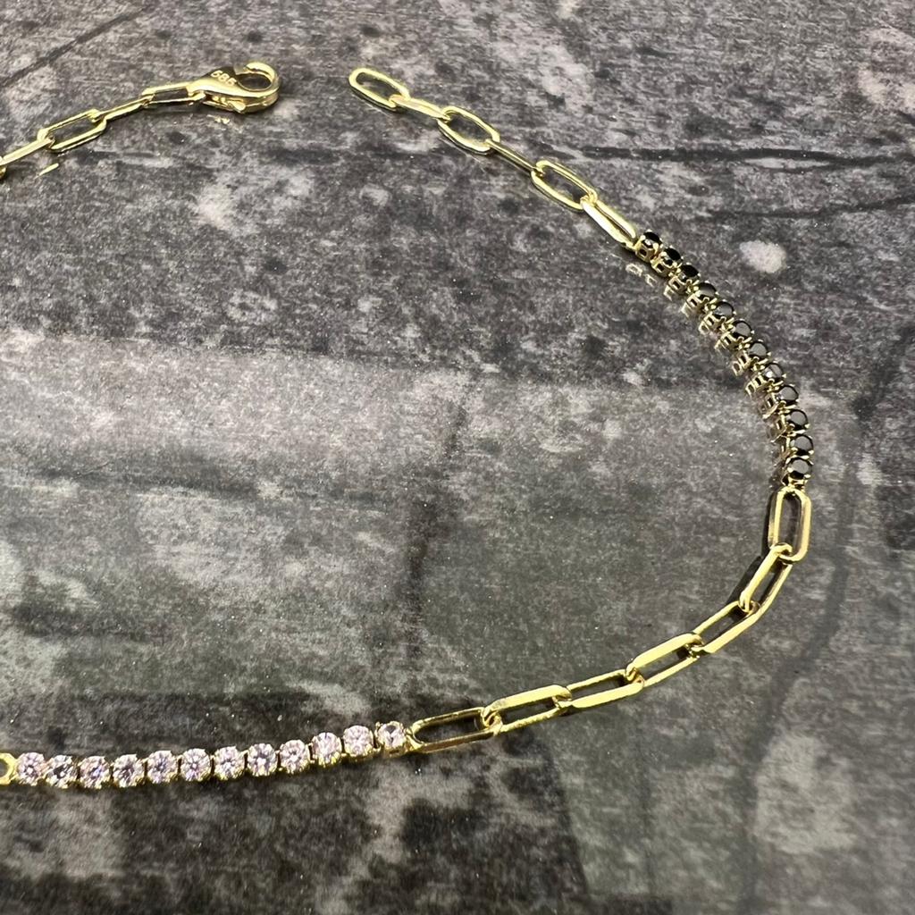 14 karaat gouden armband tennisarmband wit met groen, Ophalen of Verzenden, Nieuw, Goud