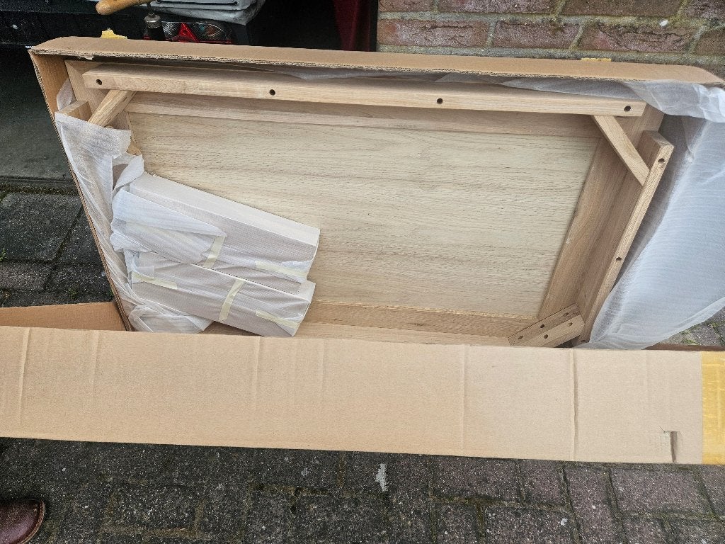 Nieuwe Eikenhouten Salontafel - Onbehandeld in Doos, Huis en Inrichting, Ophalen, 100 tot 150 cm, Eikenhout, Nieuw
