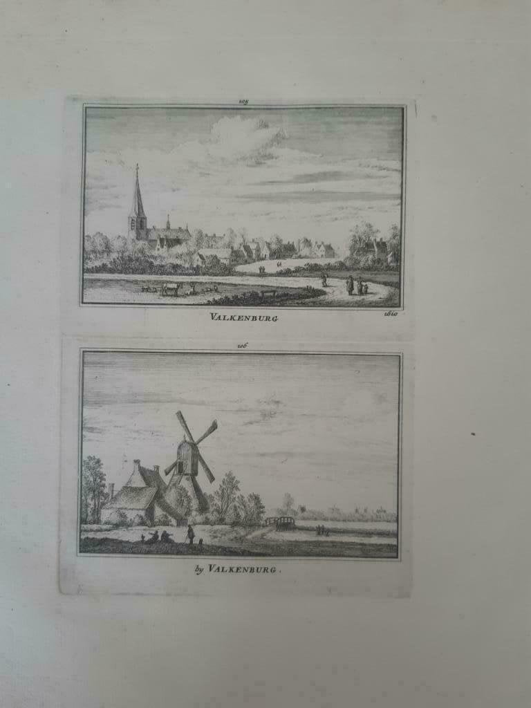 105-106/ Valkenburg en Molen Kopergravure 18e Eeuw, Ophalen of Verzenden