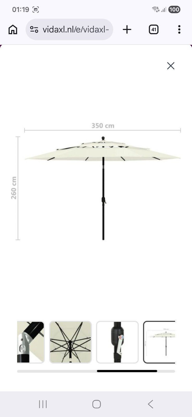 Grote parasol, zandkleurig, 3.5m, incl. factuur, Tuin en Terras, Ophalen