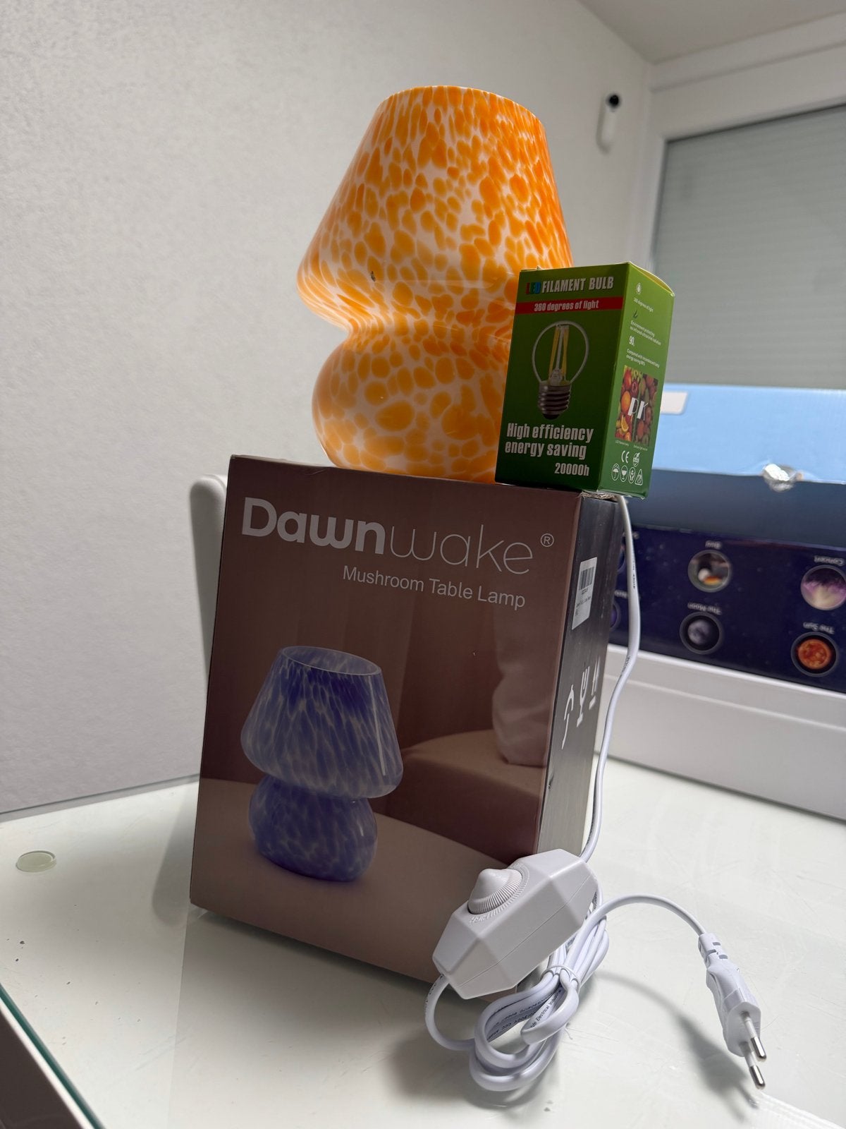 Dawnwake Paddenstoel Tafellamp - Oranje Vlekkendesign, Huis en Inrichting, Lampen | Tafellampen, Ophalen, Overige merken, E14 (klein)