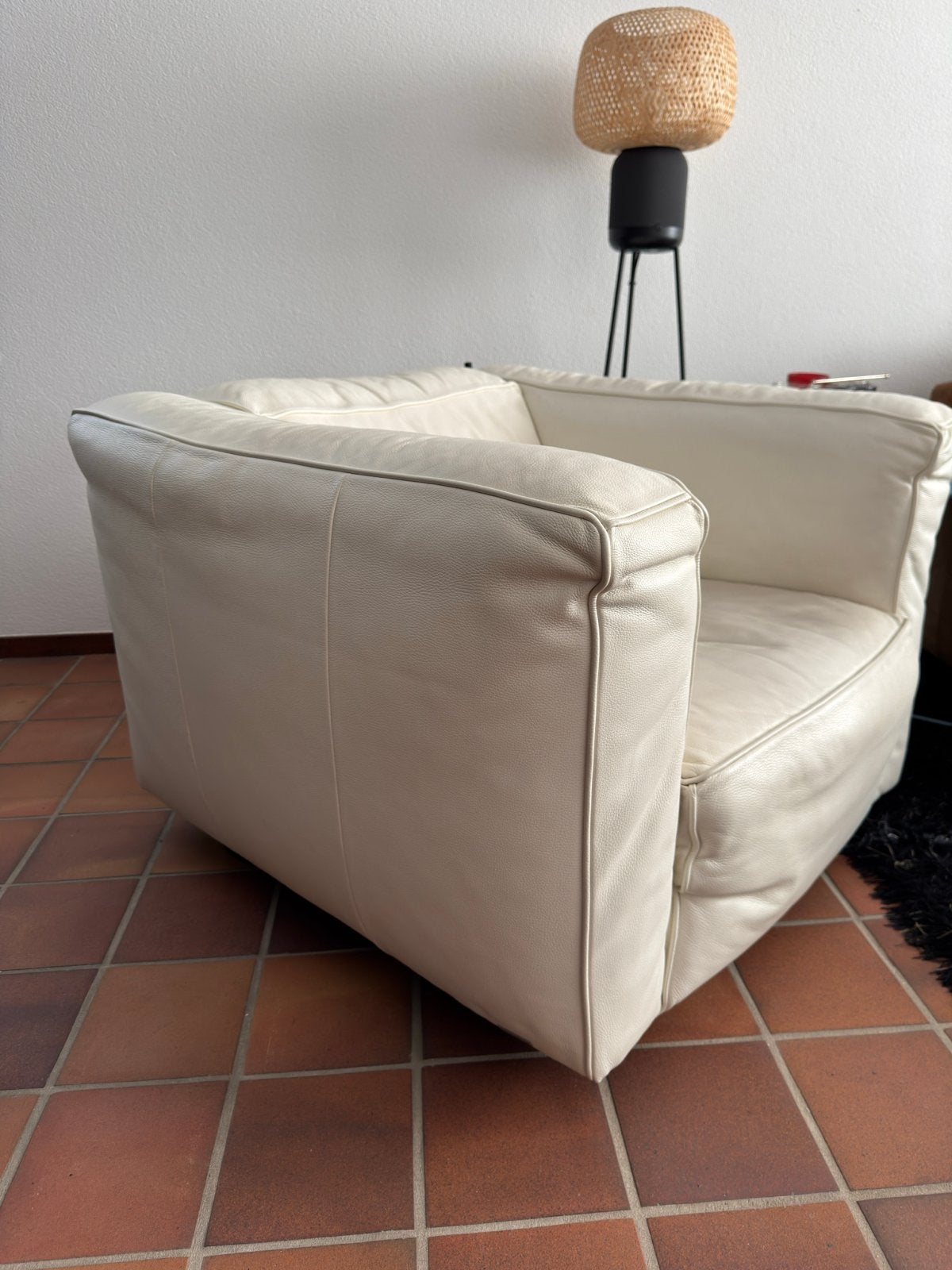 Manzoni Leren Fauteuil - Wit, Huis en Inrichting, Fauteuils, Ophalen, Gebruikt, 100 tot 125 cm, Leer