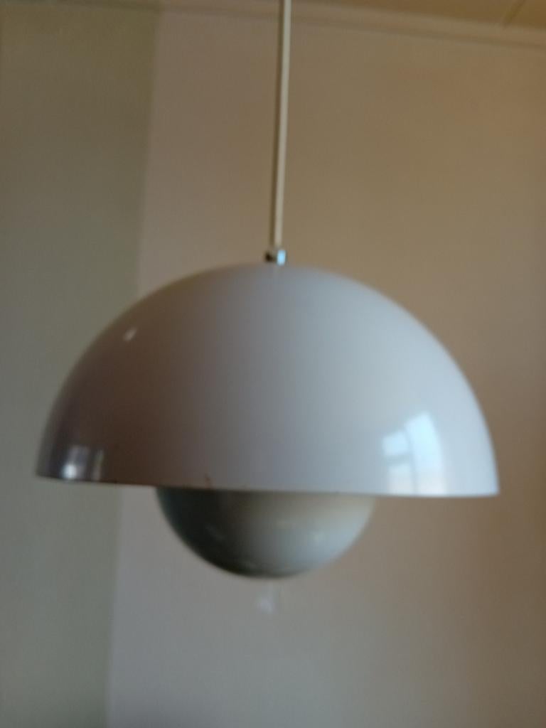 Vintage Flowerpot VP1 hanglamp, wit, Verner Panton stijl, Ophalen, Gebruikt, Metaal, Minder dan 50 cm