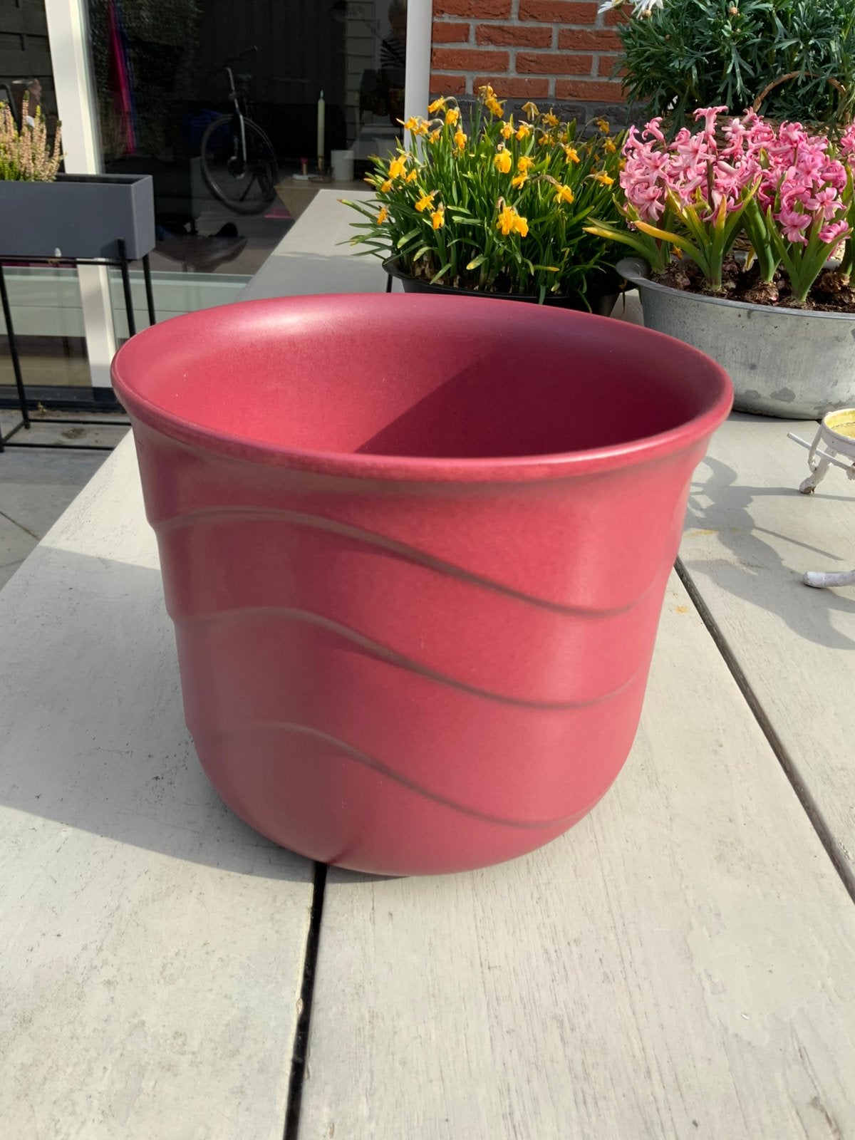 West Germany bloempot oud roze 21 cm, Tuin en Terras, Ophalen, Rond, Zo goed als nieuw, Aardewerk