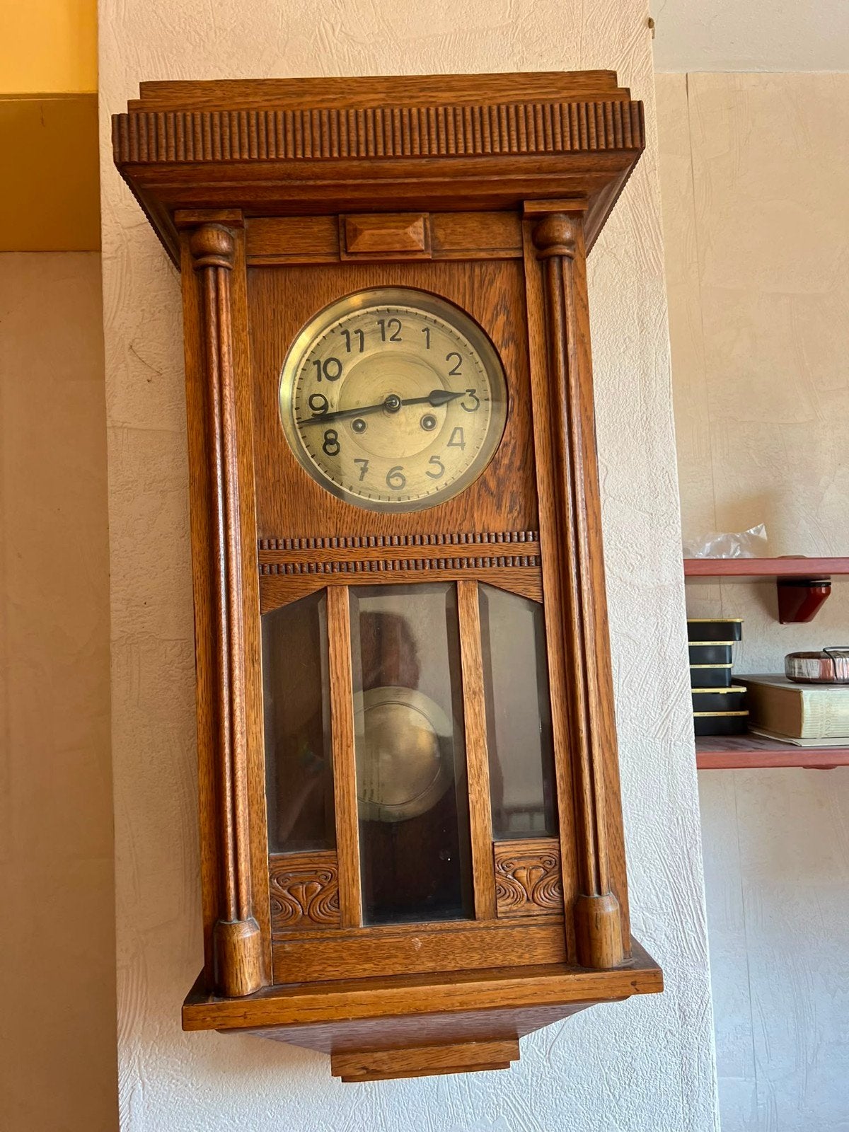 Antieke houten wandklok met slinger, Antiek en Kunst, Ophalen of Verzenden