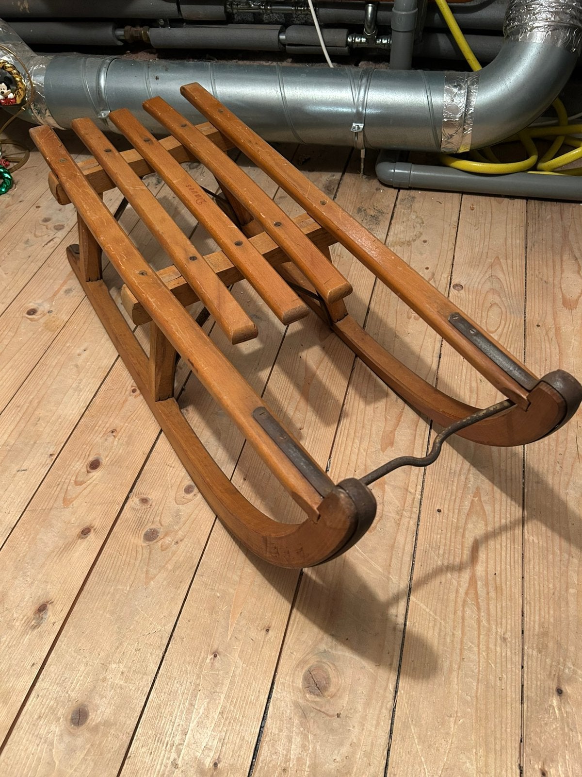 Houten slee davos, Ophalen, Gebruikt, Hout