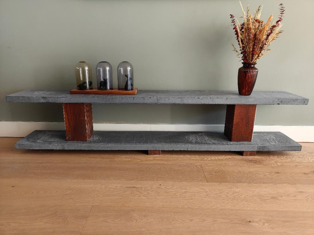 Industrieel tv-meubel / dressoir betonlook en hout, Ophalen, Gebruikt, Overige materialen, 150 tot 200 cm
