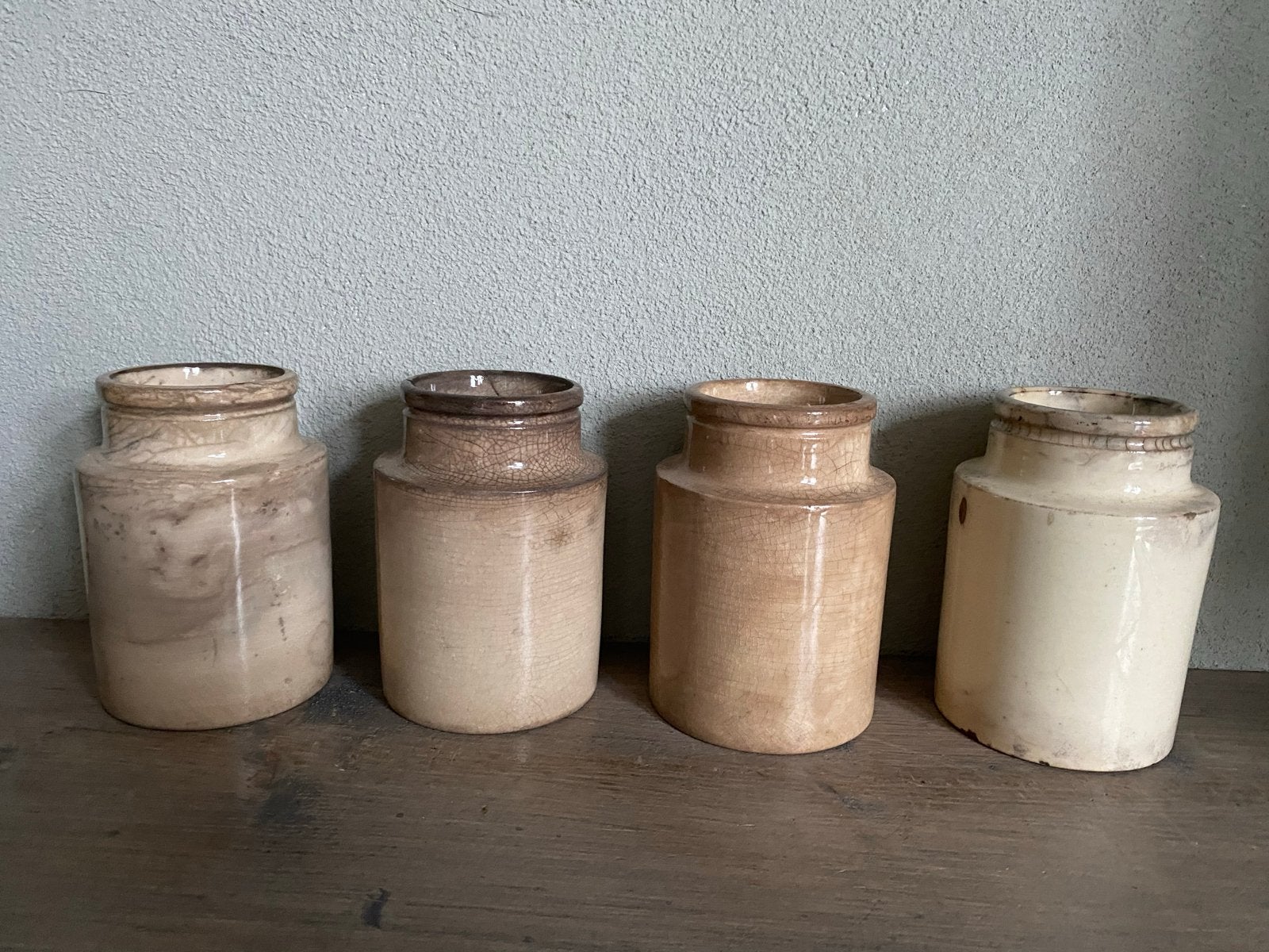 Brocante Aardewerk zalfpotje beboterd grespotje, Ophalen of Verzenden