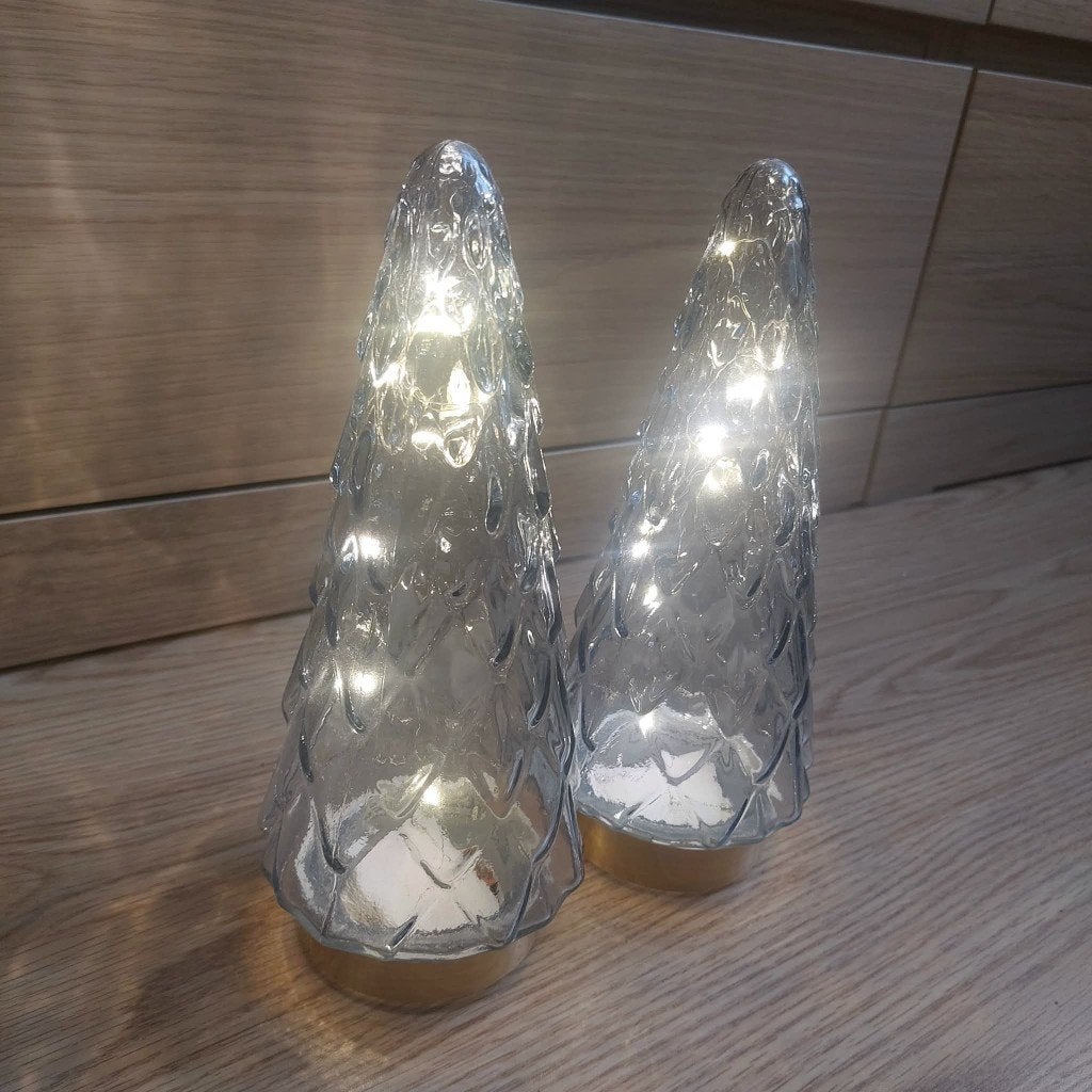 2xMooie Glazen Kerstboom met Verlichting(Draadloos op Bat.), Ophalen of Verzenden, Zo goed als nieuw