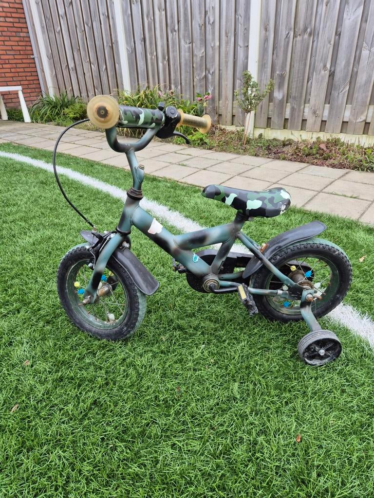 Stoere kinderfiets met zijwieltjes - Camouflage, Ophalen, Gebruikt, Minder dan 16 inch, Zijwieltjes