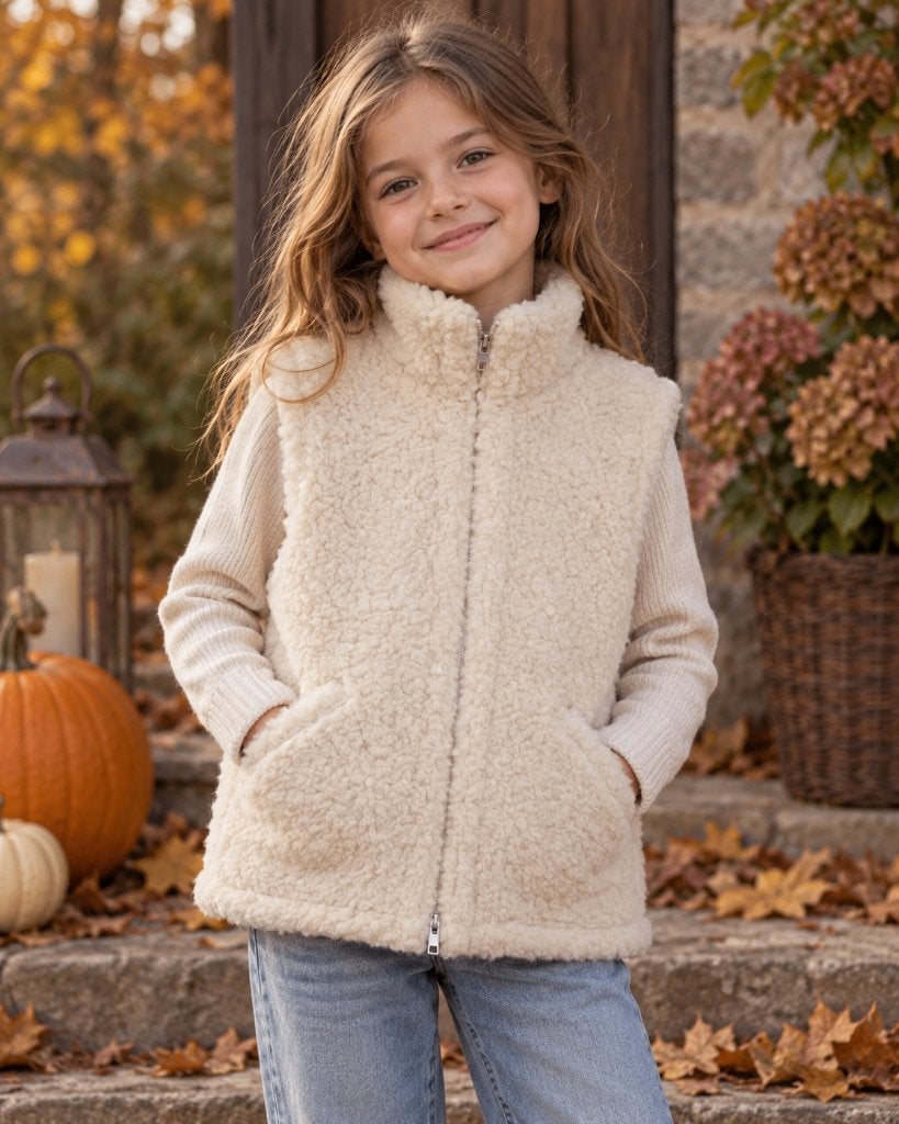Nieuwe kinder bodywarmer 100% van wol beige, Kinderen en Baby's, Ophalen of Verzenden, Nieuw