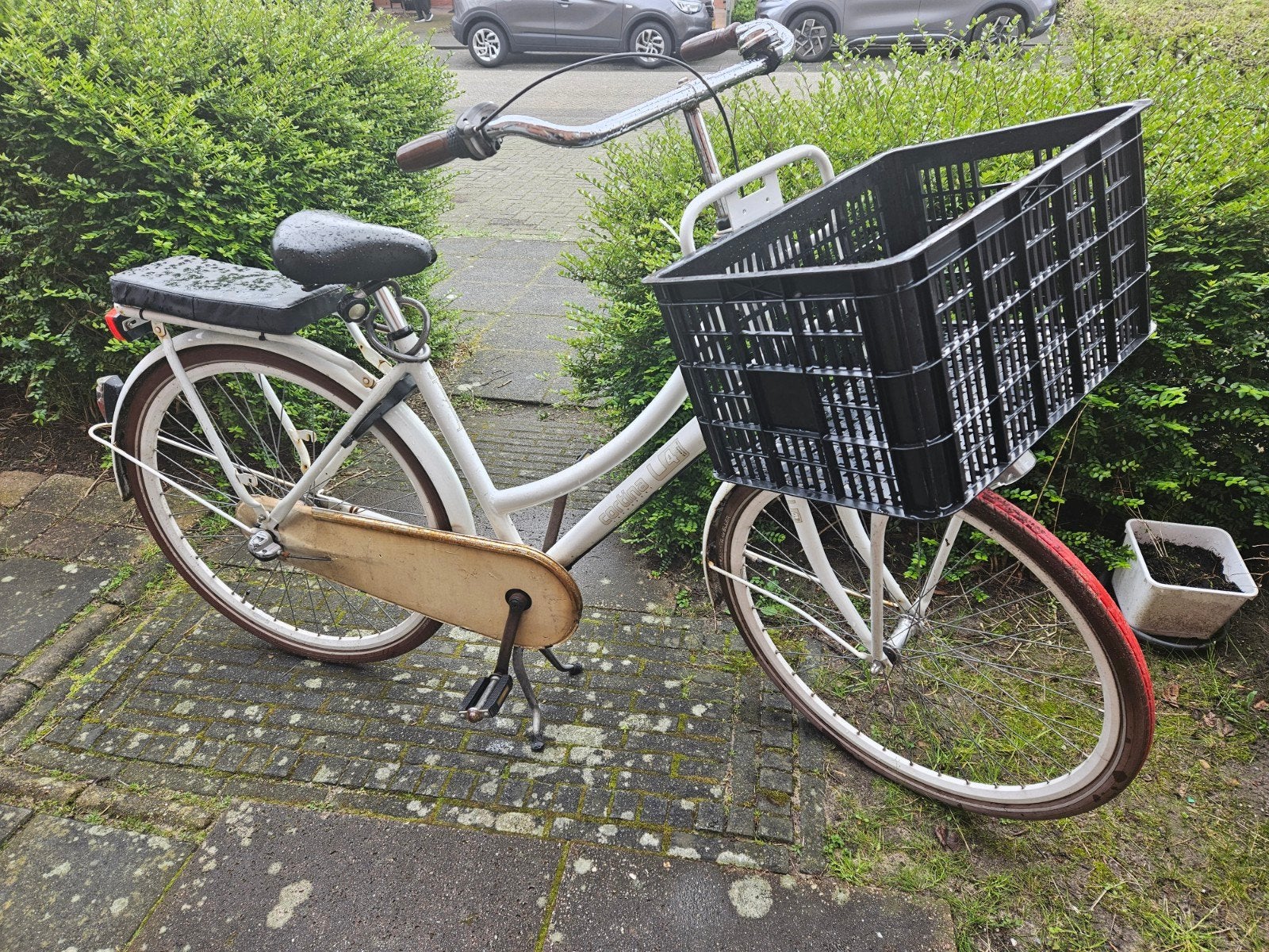 Witte damesfiets 26 inch Cortina met krat., Trommelrem, Ophalen, Overige merken, 53 tot 56 cm