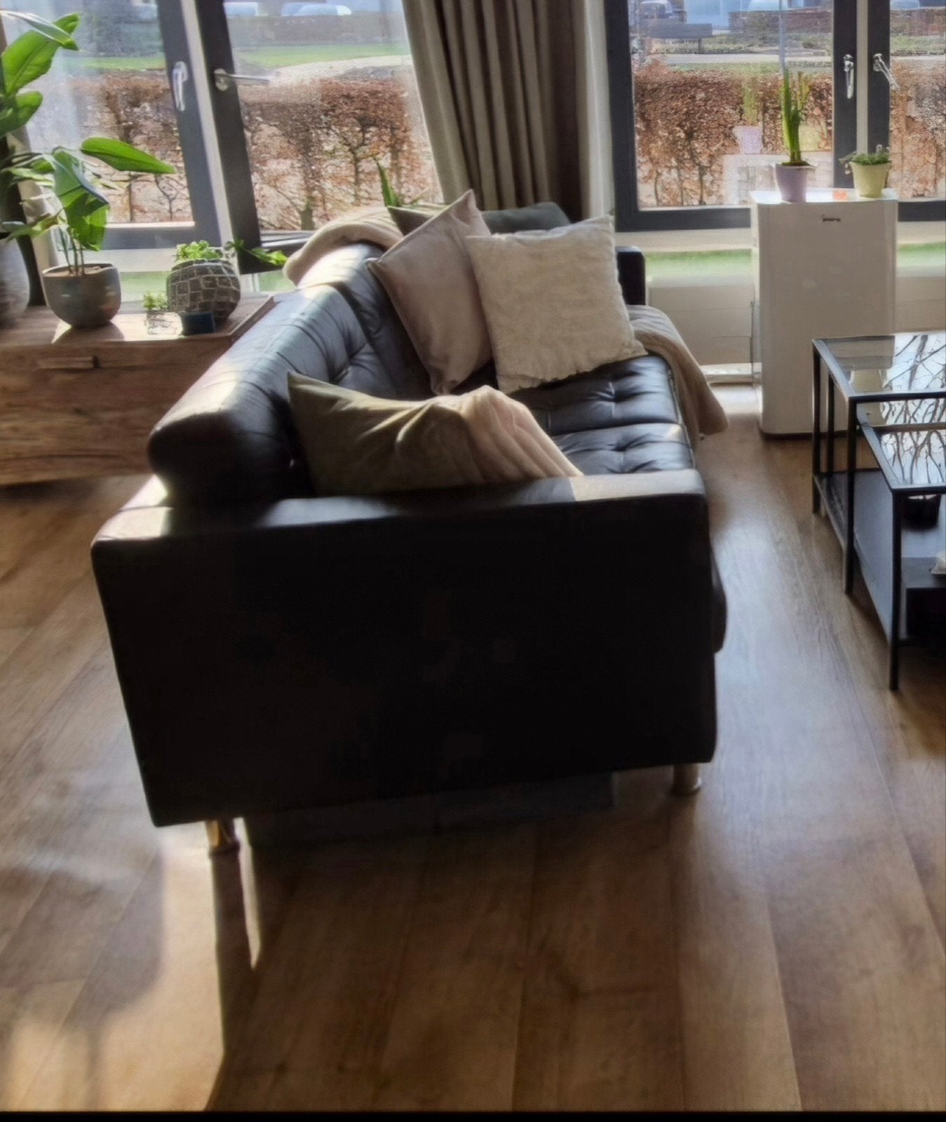 Mooie donkerbruine 3-zits leren bank van IKEA, Huis en Inrichting, Ophalen, Gebruikt, 75 tot 100 cm, 200 tot 250 cm