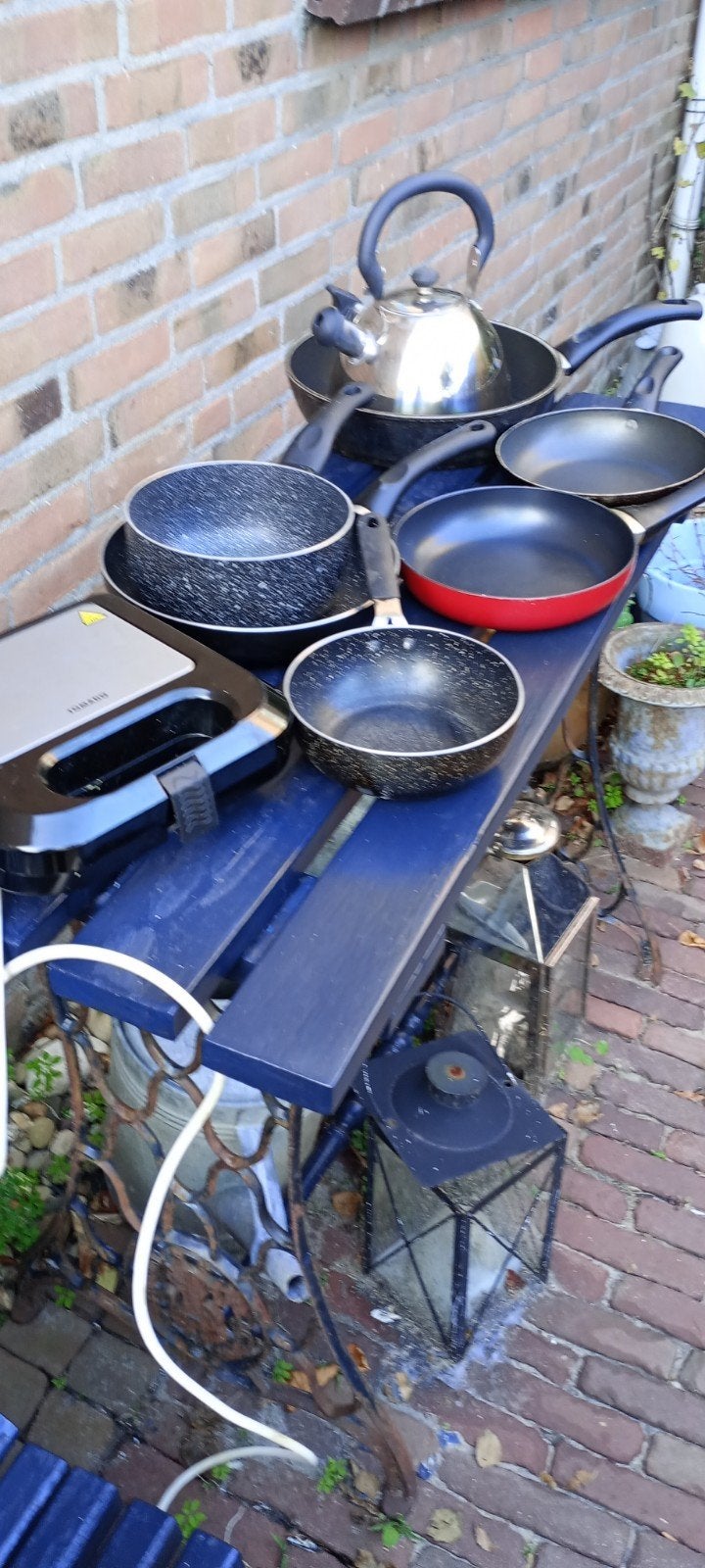 Pannenset en tosti-apparaat - Diverse pannen en waterkoker, Ophalen, Koekenpan, Gebruikt, Rvs