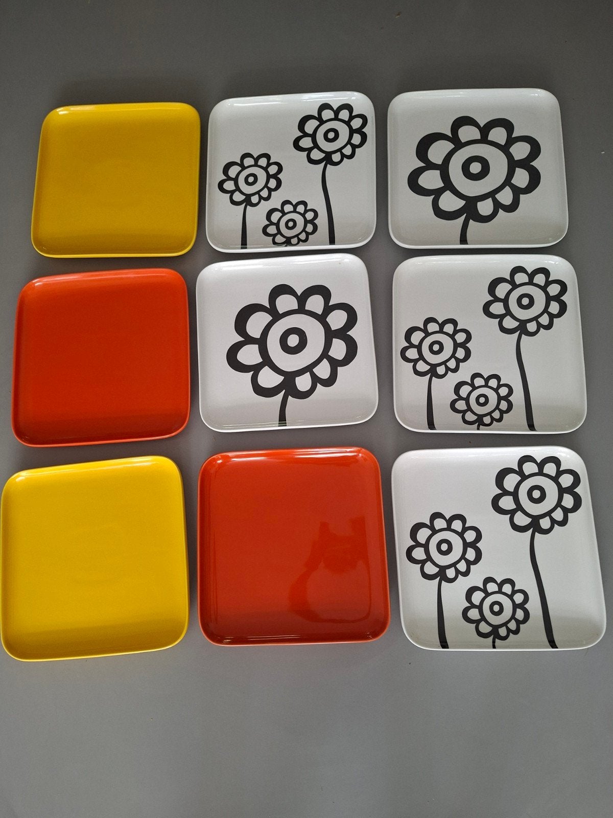 Raffi grote onderborden met bloemmotief - 9 stuks 32x32cm, Gebruikt, Overige merken, Keramiek, Vintage